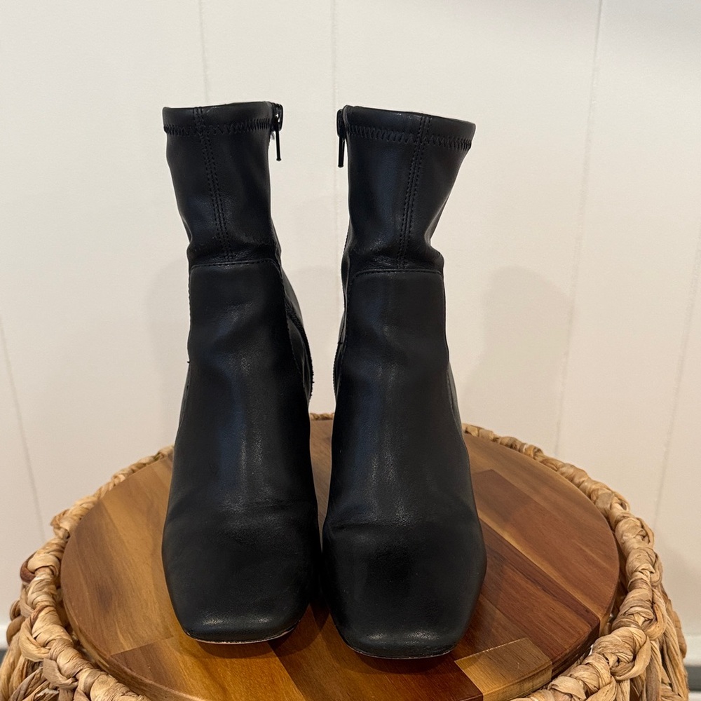 Express Sleek Black Square Toed Booties